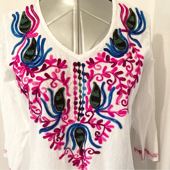 Shoe Shack Boho Embroidered Blouse L - Picture 2 of 8